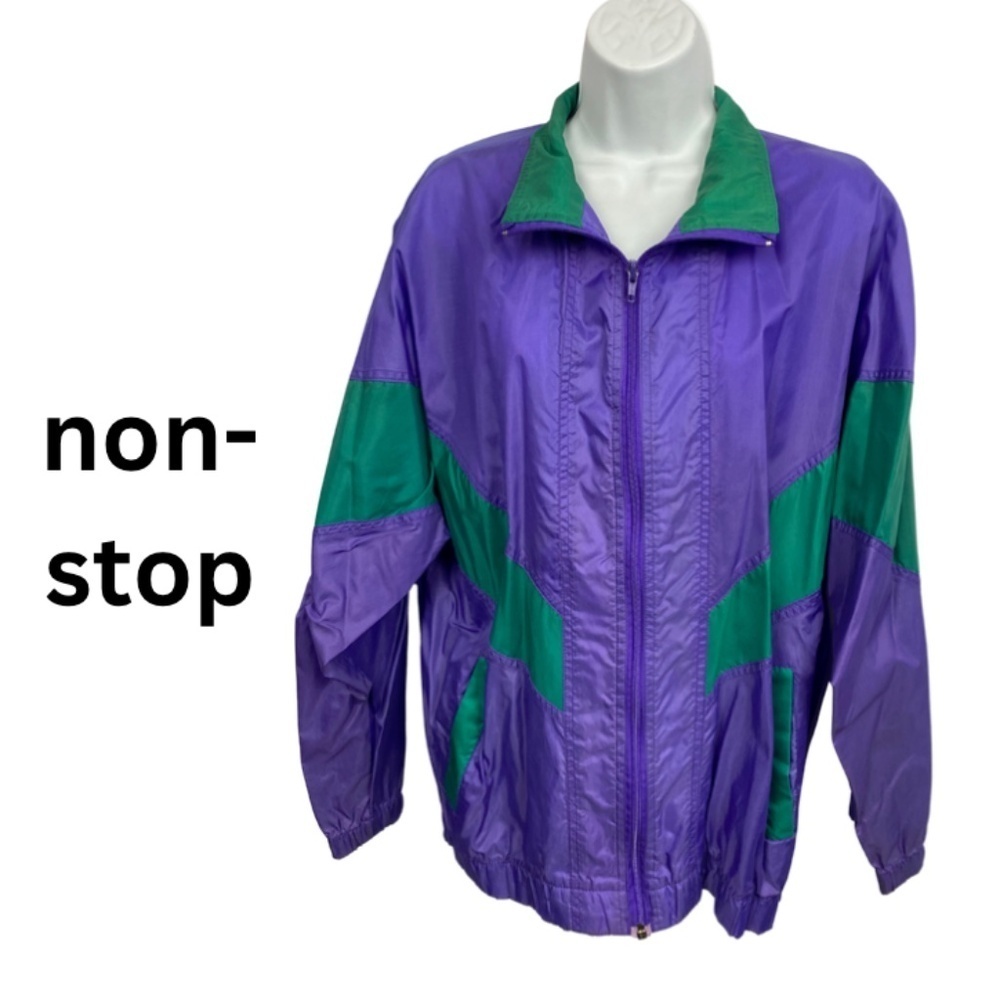 Vintage Non-Stop Purple & Green Colorblock Windbreaker Jacket | Size Medium